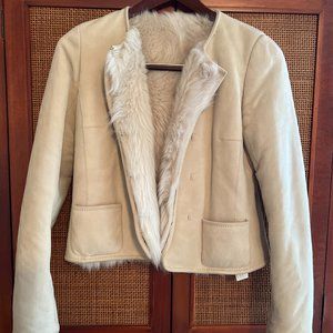 JOSEPH Lambskin Longhair Jacket Size 38 Ecru (Cream)
